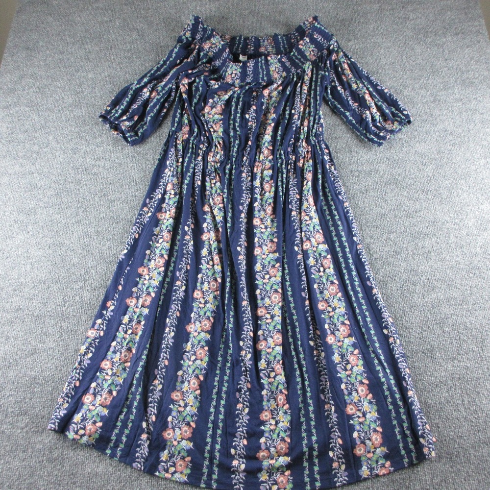 Old Navy Dress Women L Blue Floral Off Shoulder Smocked Trapeze Boho Cottagecore